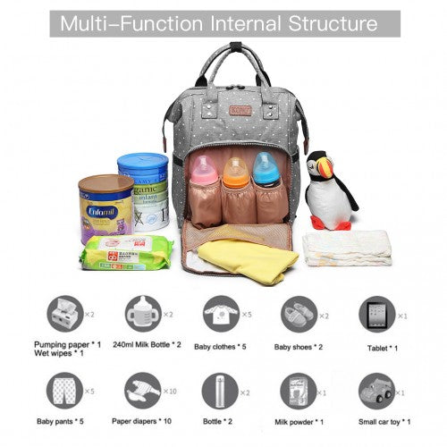 Easy Luggage E6705D2 - Kono Wide Open Designed Baby Diaper Changing Backpack Dot - Grey