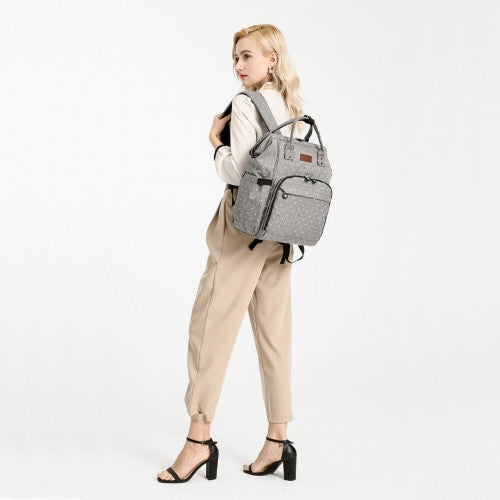 Easy Luggage E6705D2 - Kono Wide Open Designed Baby Diaper Changing Backpack Dot - Grey