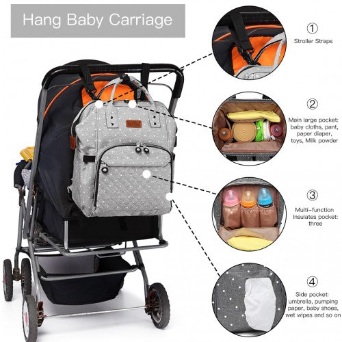 Easy Luggage E6705D2 - Kono Wide Open Designed Baby Diaper Changing Backpack Dot - Grey