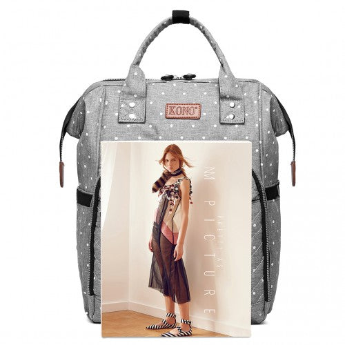 Easy Luggage E6705D2 - Kono Wide Open Designed Baby Diaper Changing Backpack Dot - Grey
