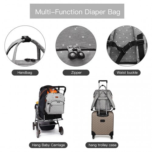 Easy Luggage E6705D2 - Kono Wide Open Designed Baby Diaper Changing Backpack Dot - Grey