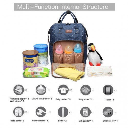 Easy Luggage E6705D2 - Kono Wide Open Designed Baby Diaper Changing Backpack Dot - Navy