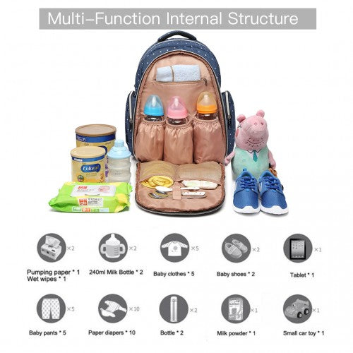 Easy Luggage E6706D2 - Kono Large Capacity Multi Function Baby Diaper Backpack Polka Dot Navy