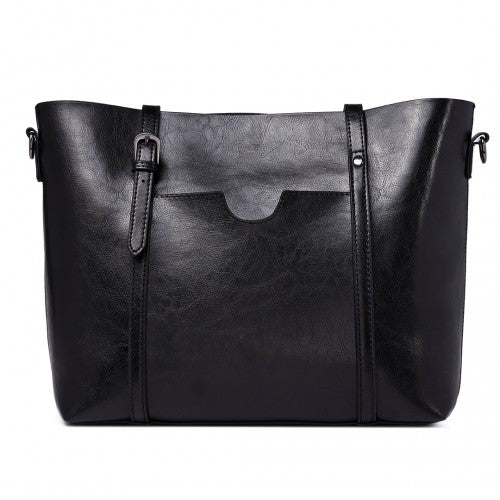 Easy Luggage E6709 - Miss Lulu Trendy Womens Tote Bags Wax Leather - Black