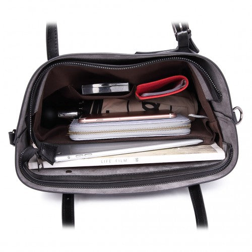 Easy Luggage E6709 - Miss Lulu Trendy Womens Tote Bags Wax Leather - Black