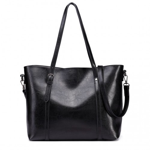 Easy Luggage E6709 - Miss Lulu Trendy Womens Tote Bags Wax Leather - Black