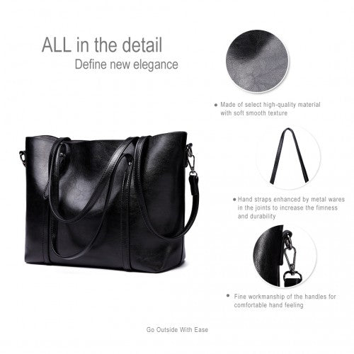 Easy Luggage E6709 - Miss Lulu Trendy Womens Tote Bags Wax Leather - Black