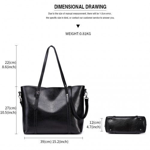 Easy Luggage E6709 - Miss Lulu Trendy Womens Tote Bags Wax Leather - Black