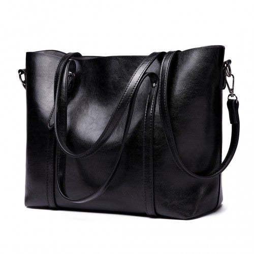 Easy Luggage E6709 - Miss Lulu Trendy Womens Tote Bags Wax Leather - Black