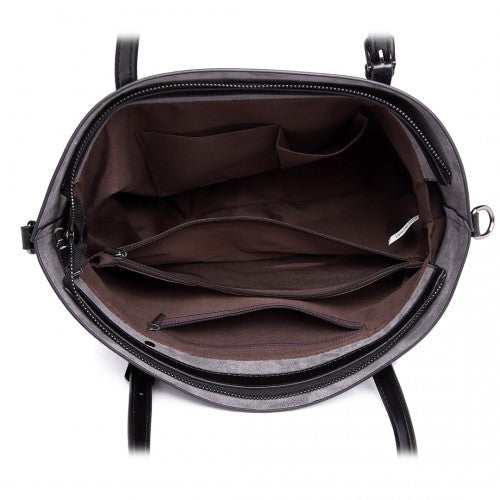 Easy Luggage E6709 - Miss Lulu Trendy Womens Tote Bags Wax Leather - Black