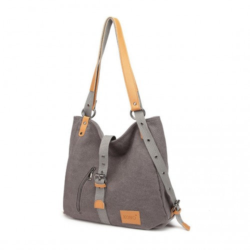 Easy Luggage E6850 - Kono Canvas Hobo Slouch Shoulder Bag and Backpack - Grey