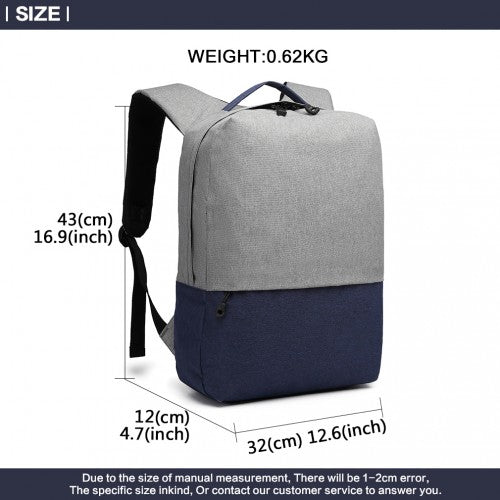 Easy Luggage E6891 - Kono Waterproof Basic Backpack with USB Charging Port - Grey/Blue