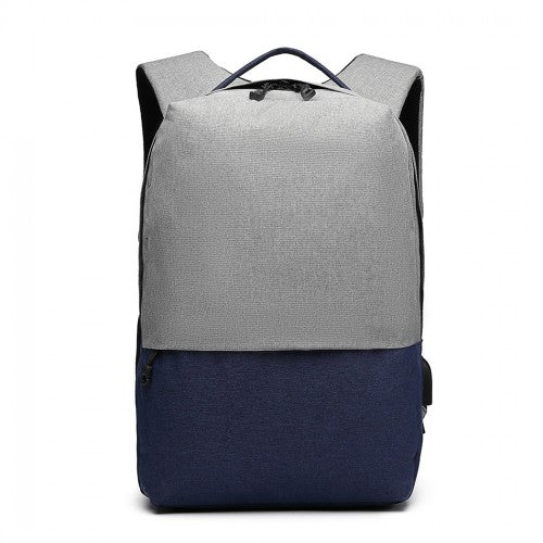 Easy Luggage E6891 - Kono Waterproof Basic Backpack with USB Charging Port - Grey/Blue
