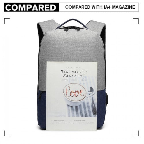 Easy Luggage E6891 - Kono Waterproof Basic Backpack with USB Charging Port - Grey/Blue