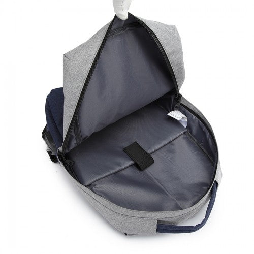 Easy Luggage E6891 - Kono Waterproof Basic Backpack with USB Charging Port - Grey/Blue