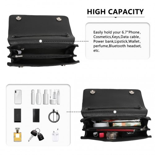 Easy Luggage EH2257 - Miss Lulu Stylish Twill Clutch Leather Chain Evening Bag - Black