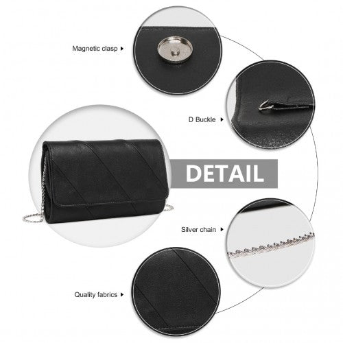 Easy Luggage EH2257 - Miss Lulu Stylish Twill Clutch Leather Chain Evening Bag - Black