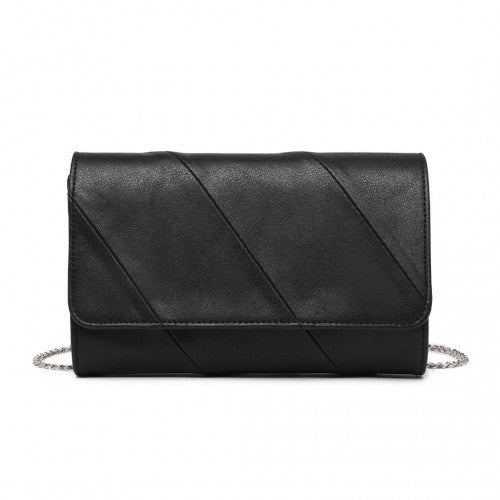 Easy Luggage EH2257 - Miss Lulu Stylish Twill Clutch Leather Chain Evening Bag - Black