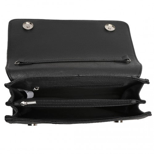 Easy Luggage EH2257 - Miss Lulu Stylish Twill Clutch Leather Chain Evening Bag - Black