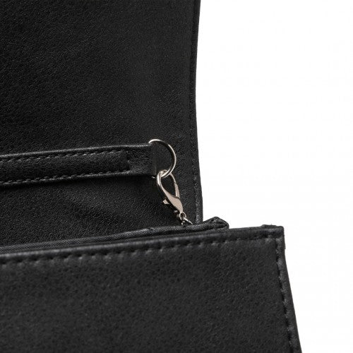Easy Luggage EH2257 - Miss Lulu Stylish Twill Clutch Leather Chain Evening Bag - Black