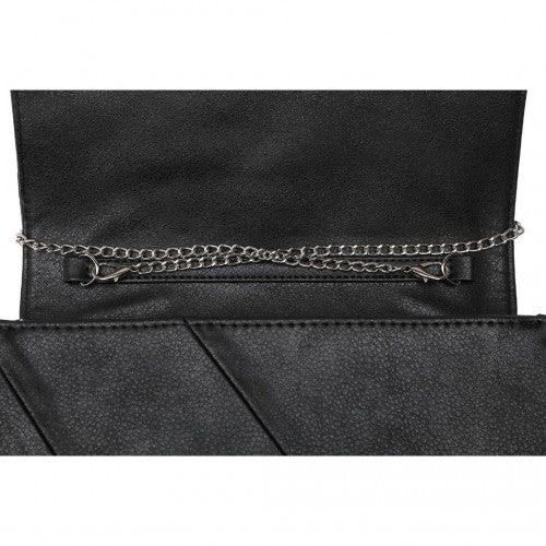 Easy Luggage EH2257 - Miss Lulu Stylish Twill Clutch Leather Chain Evening Bag - Black