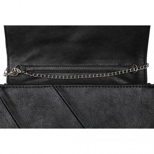 Easy Luggage EH2257 - Miss Lulu Stylish Twill Clutch Leather Chain Evening Bag - Black