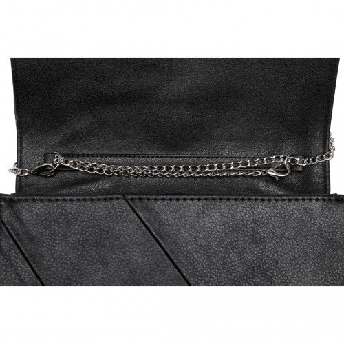 Easy Luggage EH2257 - Miss Lulu Stylish Twill Clutch Leather Chain Evening Bag - Black