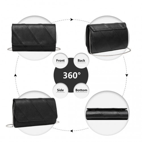 Easy Luggage EH2257 - Miss Lulu Stylish Twill Clutch Leather Chain Evening Bag - Black
