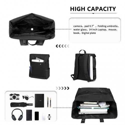 Easy Luggage EM2114 - Kono Waterproof Large Capacity School Laptop Backpack - Black