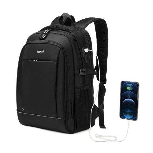 Easy Luggage EM2130 - Kono Functional Travel Backpack With USB Charging Port - Black