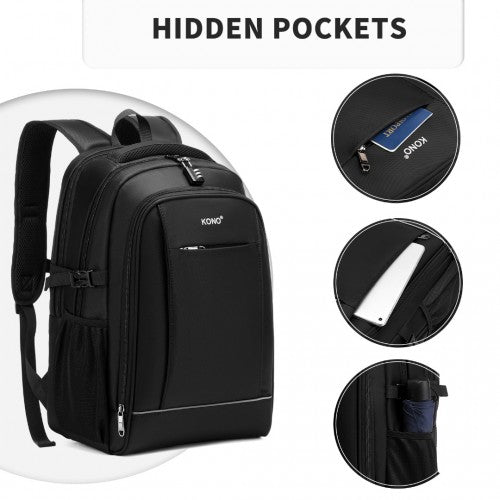 Easy Luggage EM2130 - Kono Functional Travel Backpack With USB Charging Port - Black