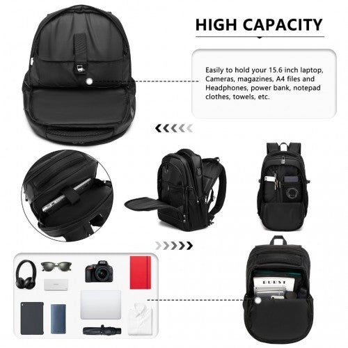 Easy Luggage EM2130 - Kono Functional Travel Backpack With USB Charging Port - Black