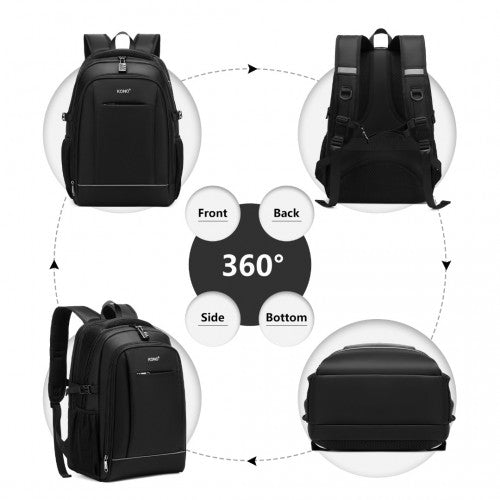 Easy Luggage EM2130 - Kono Functional Travel Backpack With USB Charging Port - Black