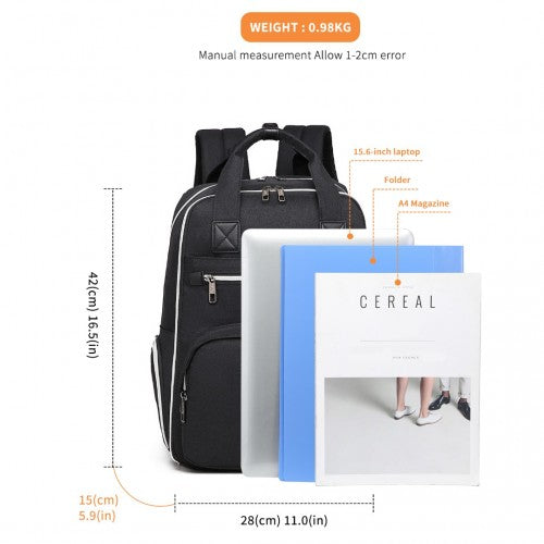 Easy Luggage EQ2039 - Kono Classic Multi Functional Changing Backpack With USB Charging Interface - Black