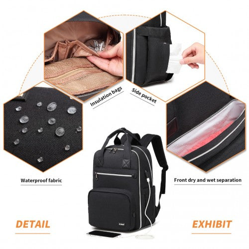 Easy Luggage EQ2039 - Kono Classic Multi Functional Changing Backpack With USB Charging Interface - Black