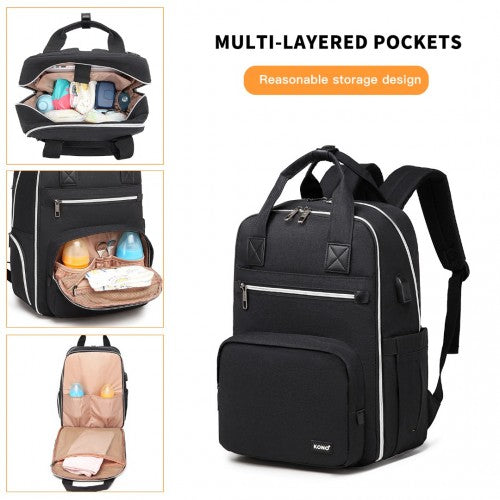 Easy Luggage EQ2039 - Kono Classic Multi Functional Changing Backpack With USB Charging Interface - Black