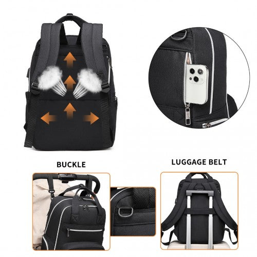 Easy Luggage EQ2039 - Kono Classic Multi Functional Changing Backpack With USB Charging Interface - Black