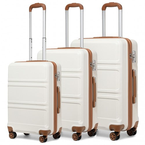 Easy Luggage K1871-1L - Kono ABS Sculpted Horizontal Design 3 Piece Suitcase Set - Cream