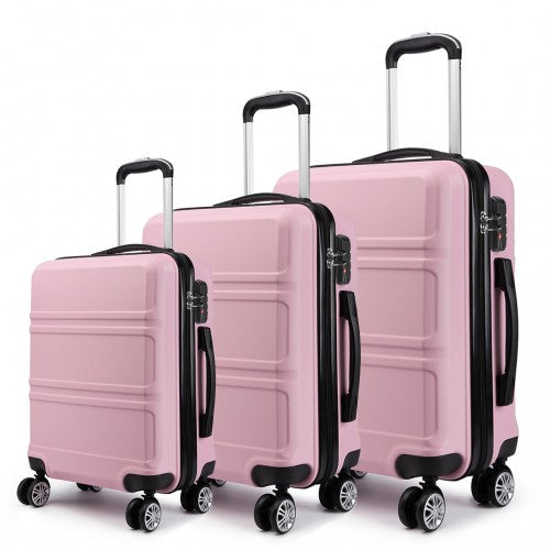 Easy Luggage K1871-1L - Kono ABS Sculpted Horizontal Design 3 Piece Suitcase Set - Pink