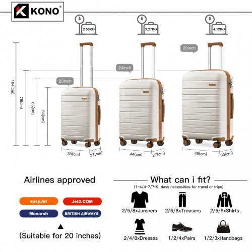 Easy Luggage K2091L - Kono Multi Texture Hard Shell PP Suitcase 3 Pieces Set - Classic Collection - Cream