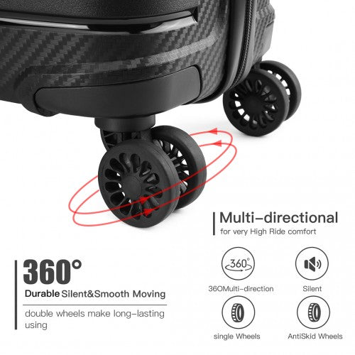 Easy Luggage K2091L - Kono 20 Inch Multi Texture Hard Shell PP Suitcase - Classic Collection - Black
