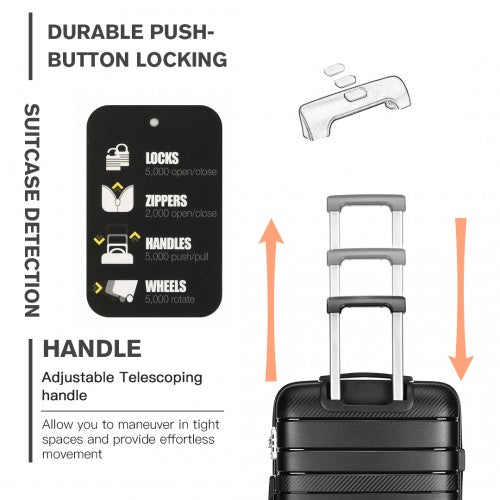 Easy Luggage K2091L - Kono 20 Inch Multi Texture Hard Shell PP Suitcase - Classic Collection - Black