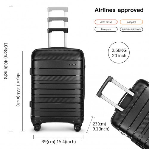Easy Luggage K2091L - Kono 20 Inch Multi Texture Hard Shell PP Suitcase - Classic Collection - Black