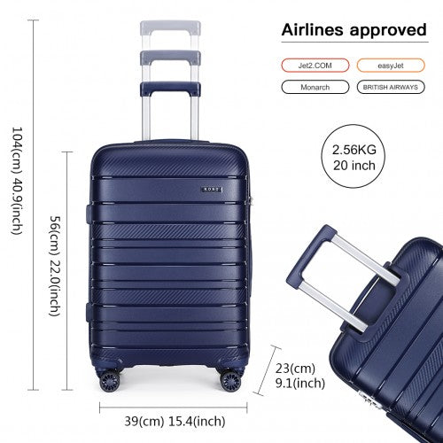 Easy Luggage K2091L - Kono 20 Inch Multi Texture Hard Shell PP Suitcase - Classic Collection - Navy