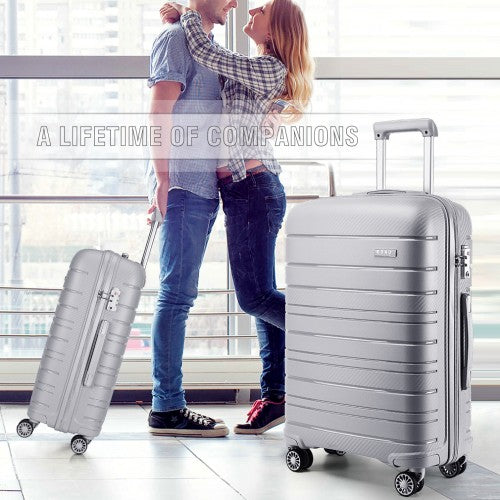 Easy Luggage K2091L - Kono Multi Texture Hard Shell PP Suitcase 3 Pieces Set - Classic Collection - Grey