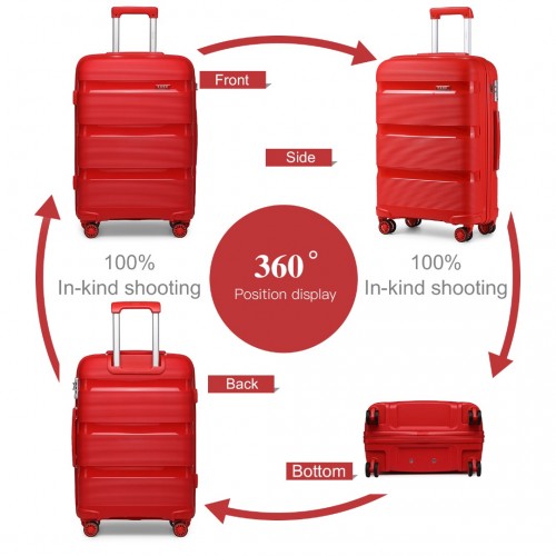 Easy Luggage K2092L - Kono Bright Hard Shell PP Suitcase With TSA Lock And Vanity Case 4 Pieces Set - Classic Collection - Red