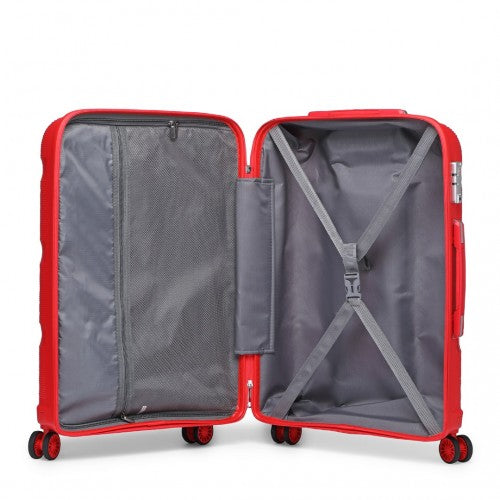 Easy Luggage K2092L - Kono Bright Hard Shell PP Suitcase With TSA Lock And Vanity Case 4 Pieces Set - Classic Collection - Red