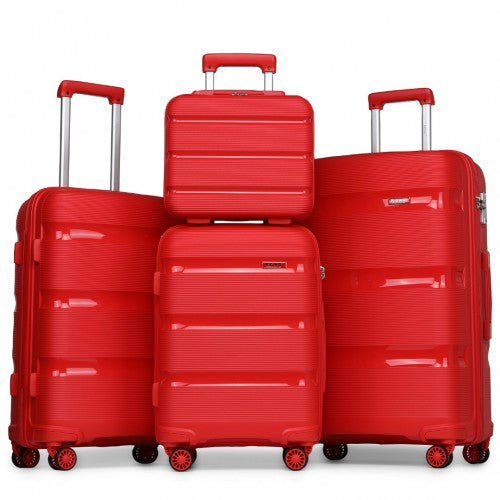 Easy Luggage K2092L - Kono Bright Hard Shell PP Suitcase With TSA Lock And Vanity Case 4 Pieces Set - Classic Collection - Red