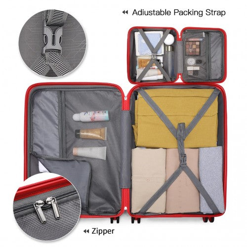 Easy Luggage K2092L - Kono Bright Hard Shell PP Suitcase With TSA Lock And Vanity Case 4 Pieces Set - Classic Collection - Red