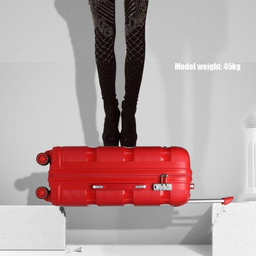 Easy Luggage K2092L - Kono Bright Hard Shell PP Suitcase With TSA Lock And Vanity Case 4 Pieces Set - Classic Collection - Red